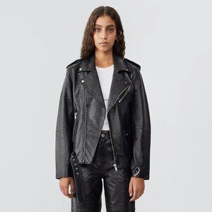 Deadwood Classic Biker Jacket in Black Recycled Leather